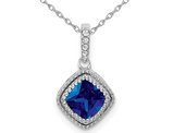 2/5 Carat (ctw) Natural Blue Sapphire Pendant Necklace with Diamonds in 10K White Gold with Chain